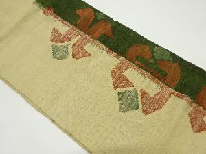 リサイクル　手織り真綿紬縞に抽象模様織り出し名古屋帯